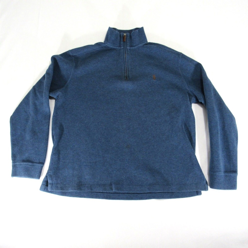 Polo Ralph Lauren Sweater Men's Large Blue 1/4 Zip Pullover Mock Neck Preppy